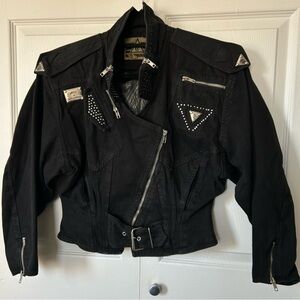 80’s Vintage Black Denim Jacket Size Medium studded